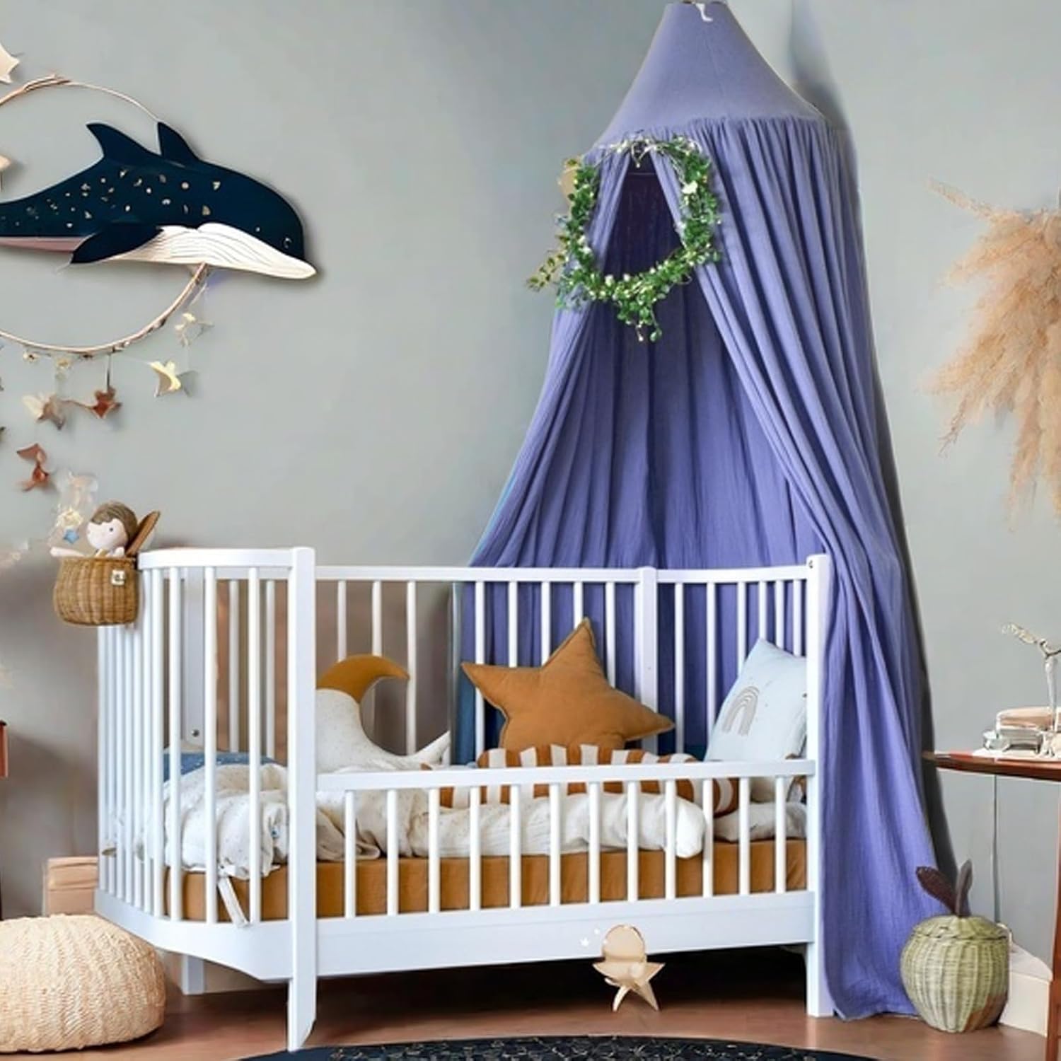 Thumbnail 3 de Ginkago Baldachin fürs Kinderzimmer – Baby-Betthimmel in Saphirblau, mit 280 cm Höhe