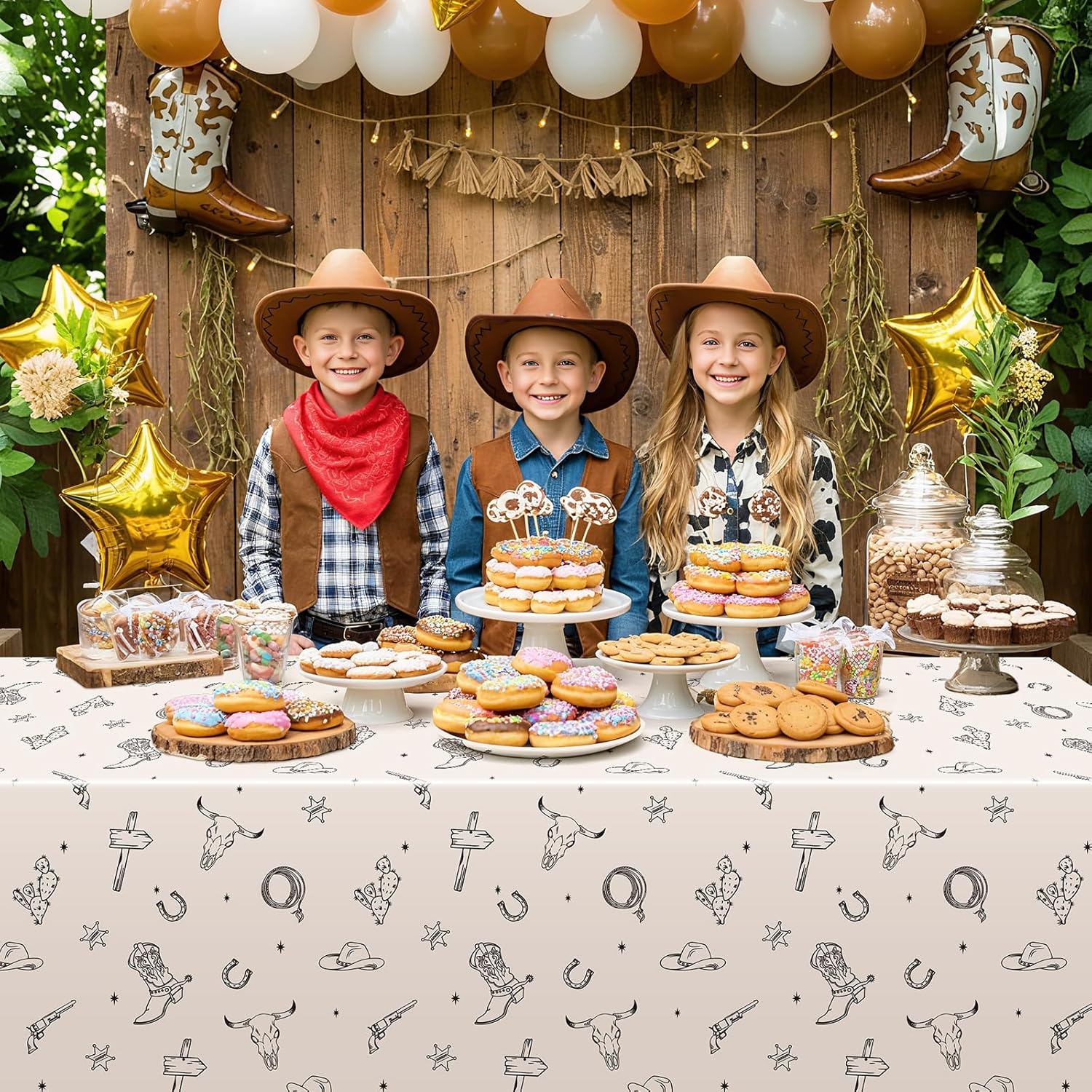 Thumbnail 5 de NatNarr 3-Pack Western Cowboy Party Tablecloths (54 x 108 in) – Disposable Rodeo Table Covers