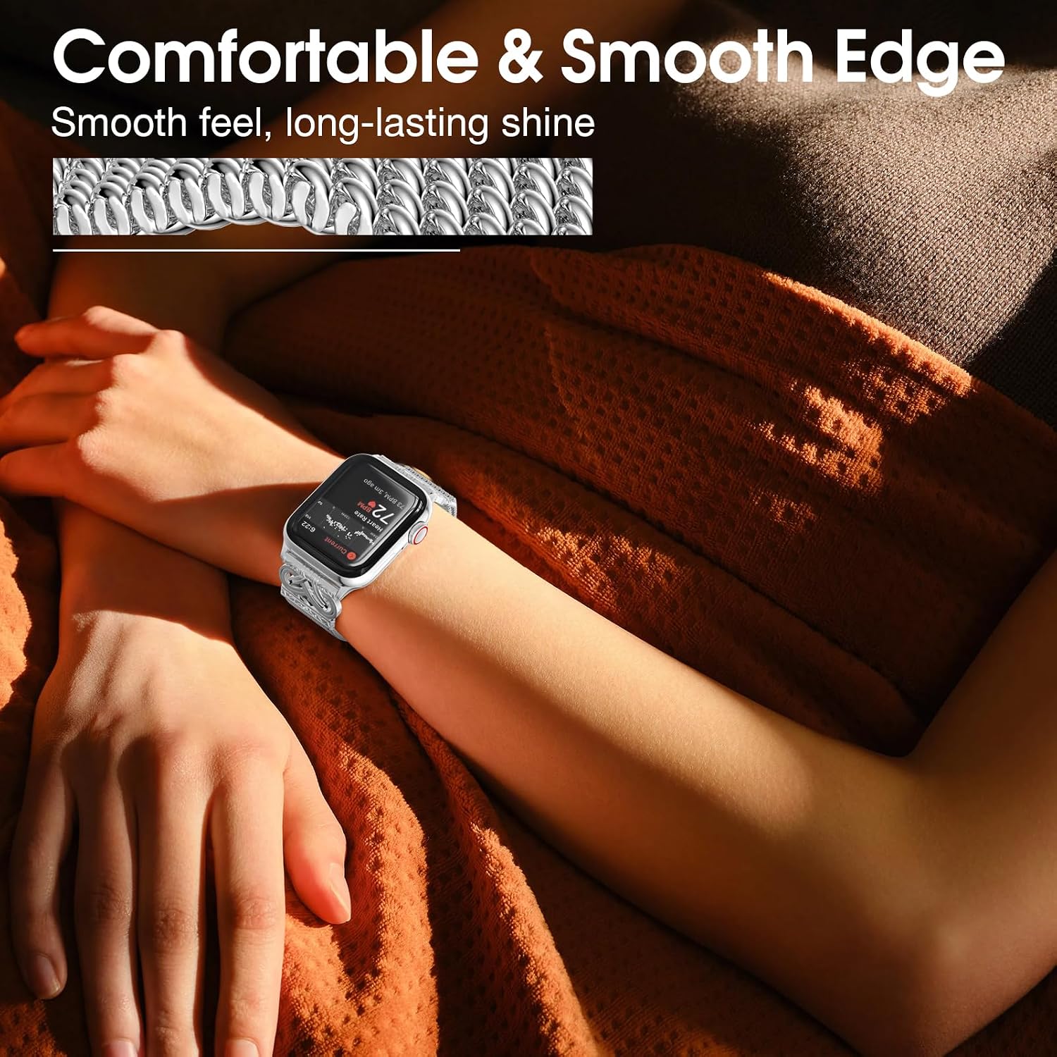 Thumbnail 5 de OULUOQI Sculpted Metal Mesh Watch Band, Silver Stainless Steel with Magnetic Clasp