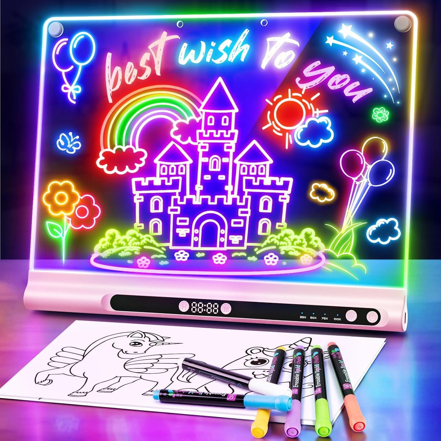 Detalle de 16” Rechargeable LED Drawing Board with 9-Color Light Modes and Built-in Stand