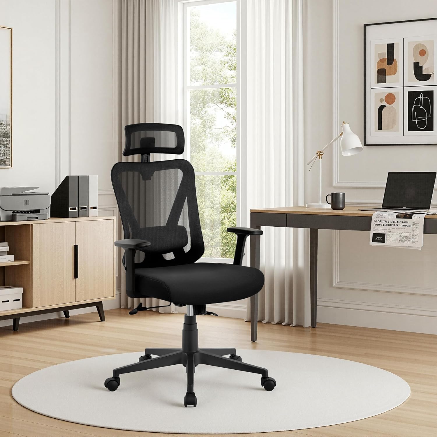 Detalle 2 de Yaheetech Bürostuhl ergonomisch mit verstellbarer Kopfstütze, Armlehnen und 90°–130° Neigung