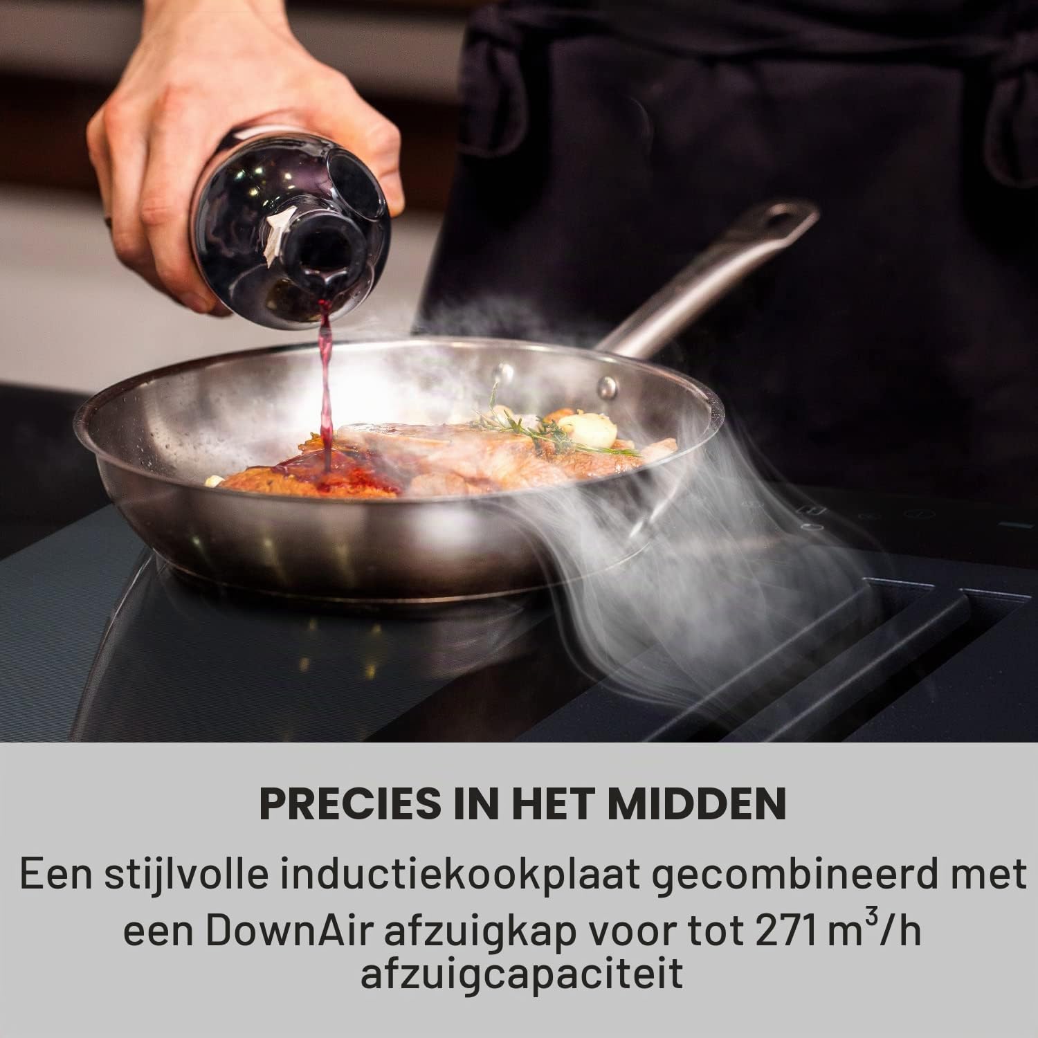 Detalle de Klarstein CGCH3-FullHouse-2.0 inductiekookplaat met downdraft-afzuiging en flexzone