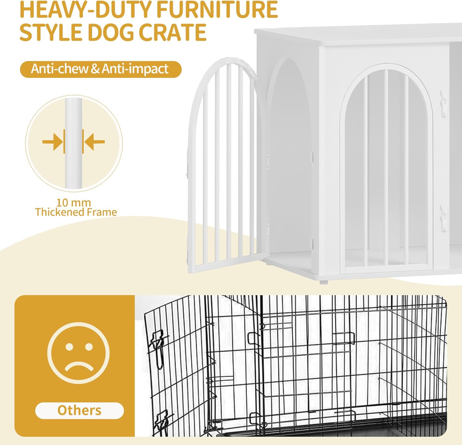 Detalle 2 de Cage pour chiens Hzuaneri 68 cm avec 3 portes et façade arrondie, blanc