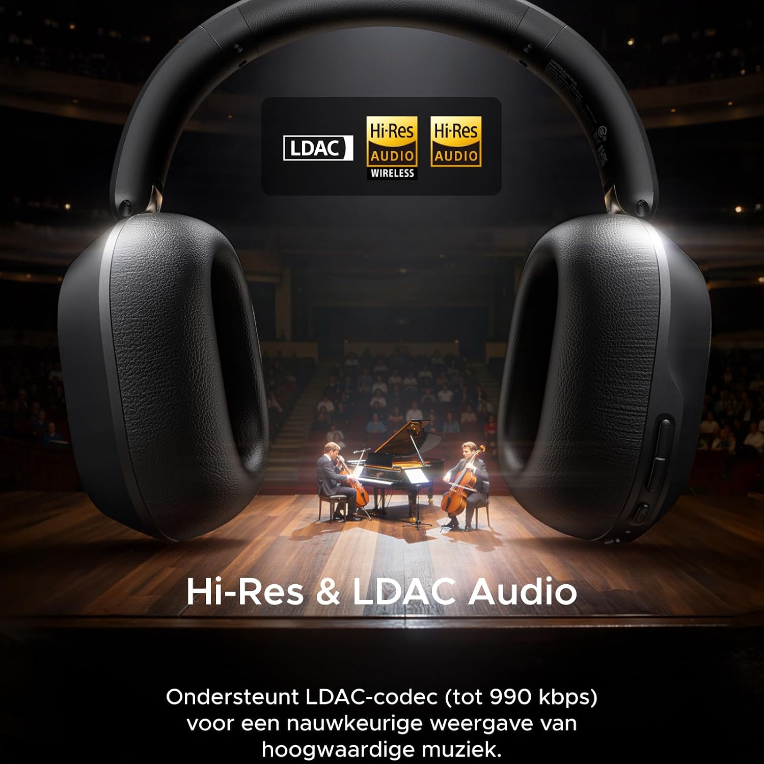 Detalle de UGREEN HiTune Max5c over-earkoptelefoon met hybride ANC, LDAC en 112 uur accuduur