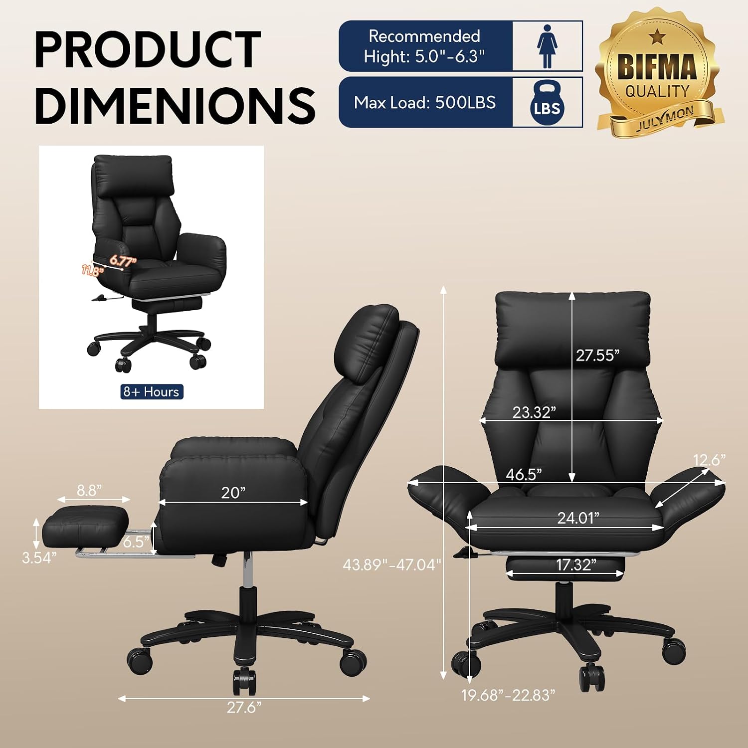 Detalle 2 de JULYMON Cross-Legged Office Chair, 500-lb Capacity