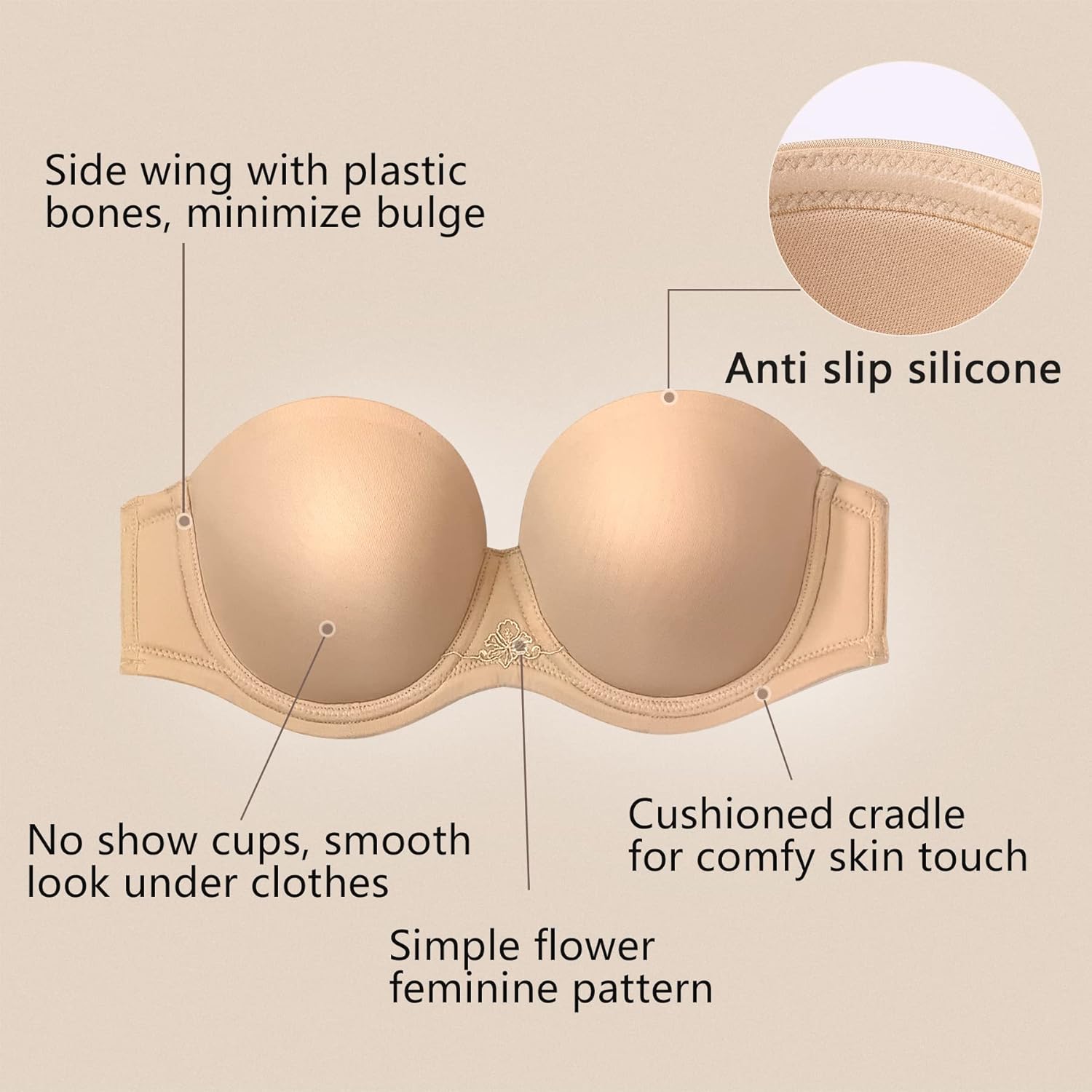 Detalle de DotVol Women's Multiway Strapless Bra Plus Size Full Figure Underwire Contour