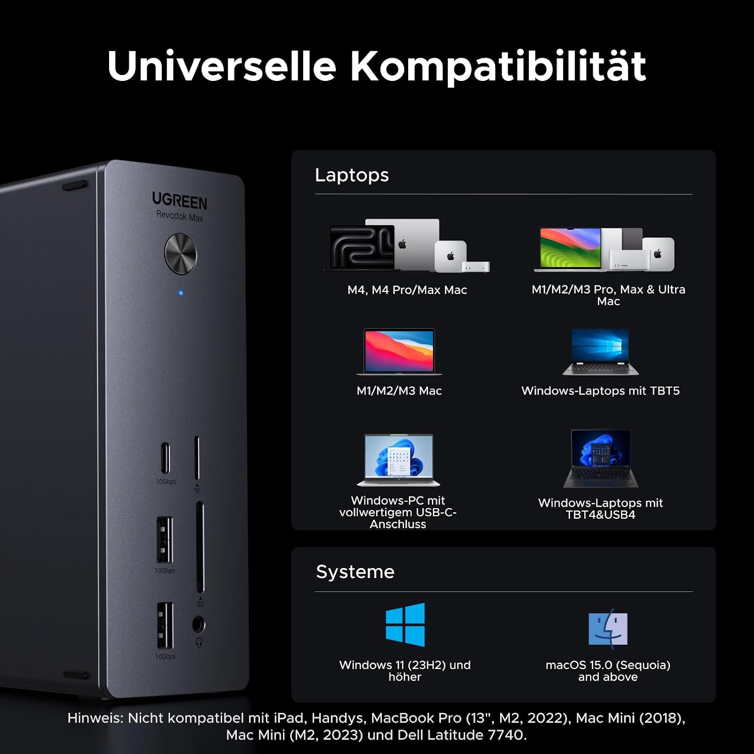 Detalle de UGREEN Revodok Max Thunderbolt 5 Dock – 120 Gbps, 13‑in‑1 Docking-Station