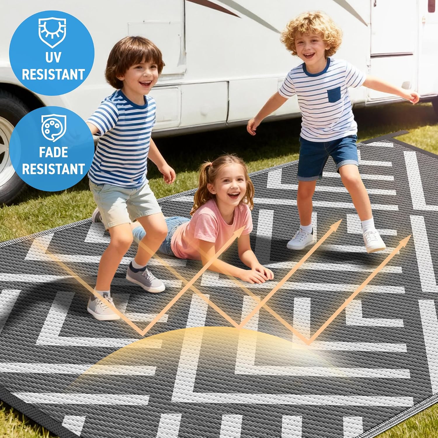 Detalle de Kohree Outdoor Rug 9x12 Reversible: Waterproof, Non-Slip RV Patio Mat for Outdoor Spaces