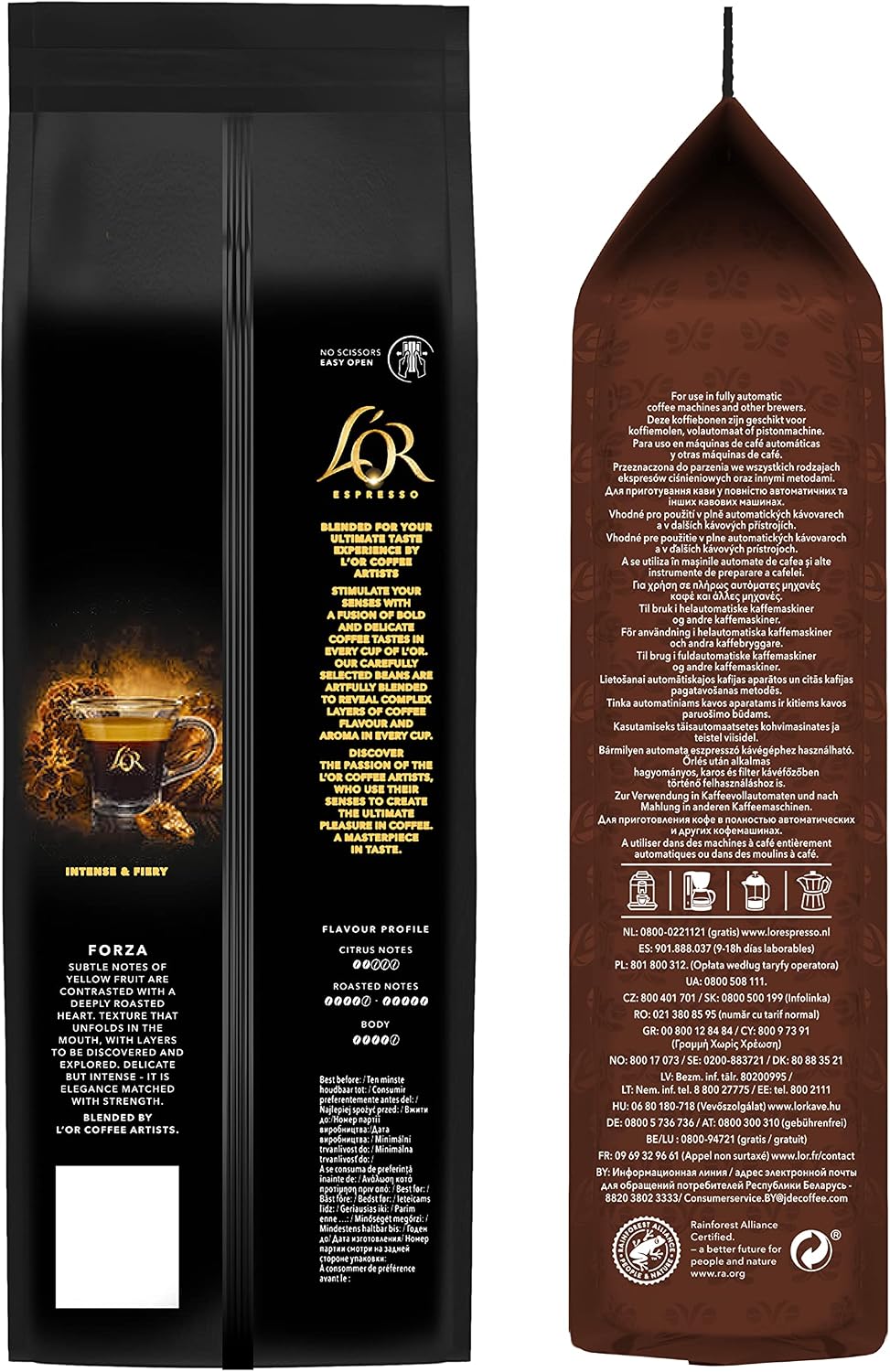 Detalle de L'OR Espresso Forza Café en Grano 100% Arábica ☕ 500g