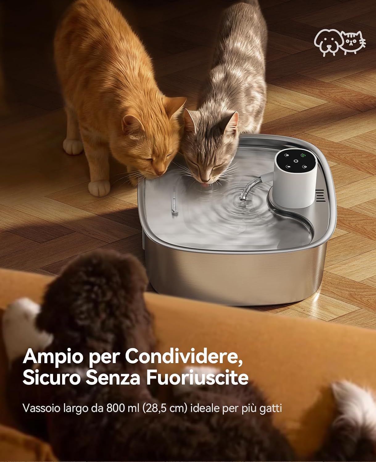 Detalle de FEELNEEDY 8L Fontanella per Gatti senza Fili con Batteria da 5000 mAh e Sensor Radar