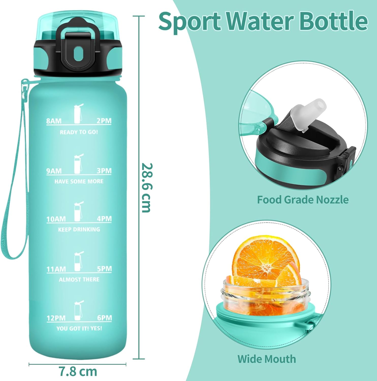Thumbnail 4 de Motswedi borraccia 1000 ml motivazionale con cannucchia verde smeraldo, senza BPA