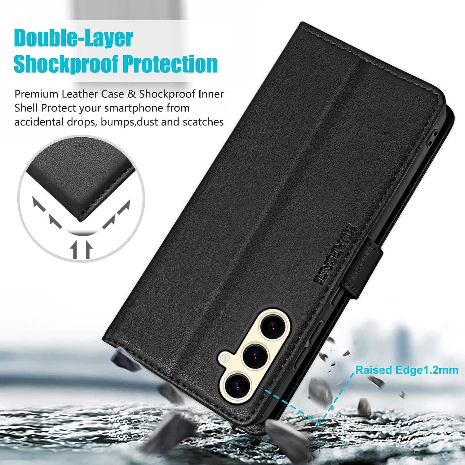 Thumbnail 2 de Kuafcase Wallet Case for Samsung Galaxy S24 — Black with 4 Card Slots, Kickstand and Magnetic Closure