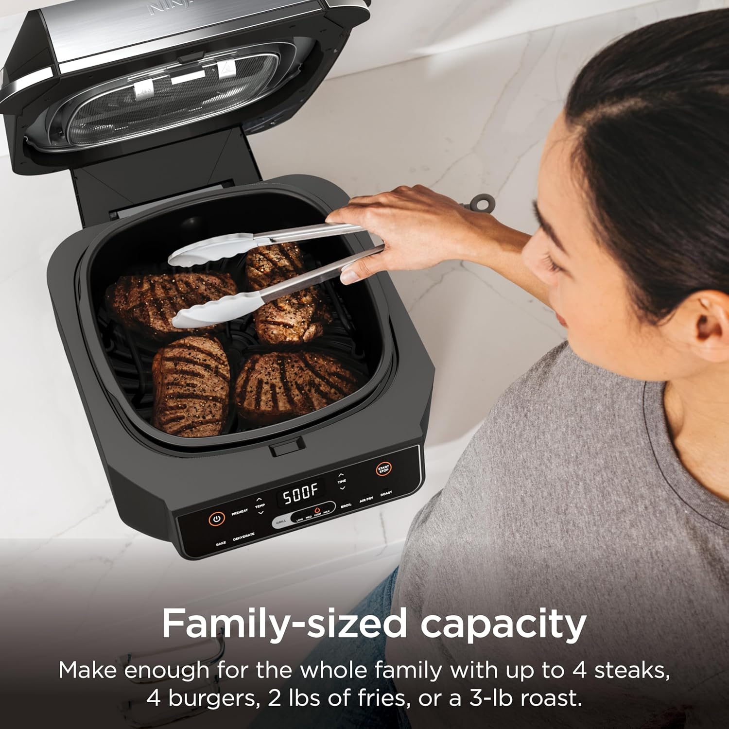 Detalle de Ninja EG201 Foodi 6-in-1 Indoor Grill (2nd Gen) with Air Fry, Roast, Bake, Broil & Dehydrate