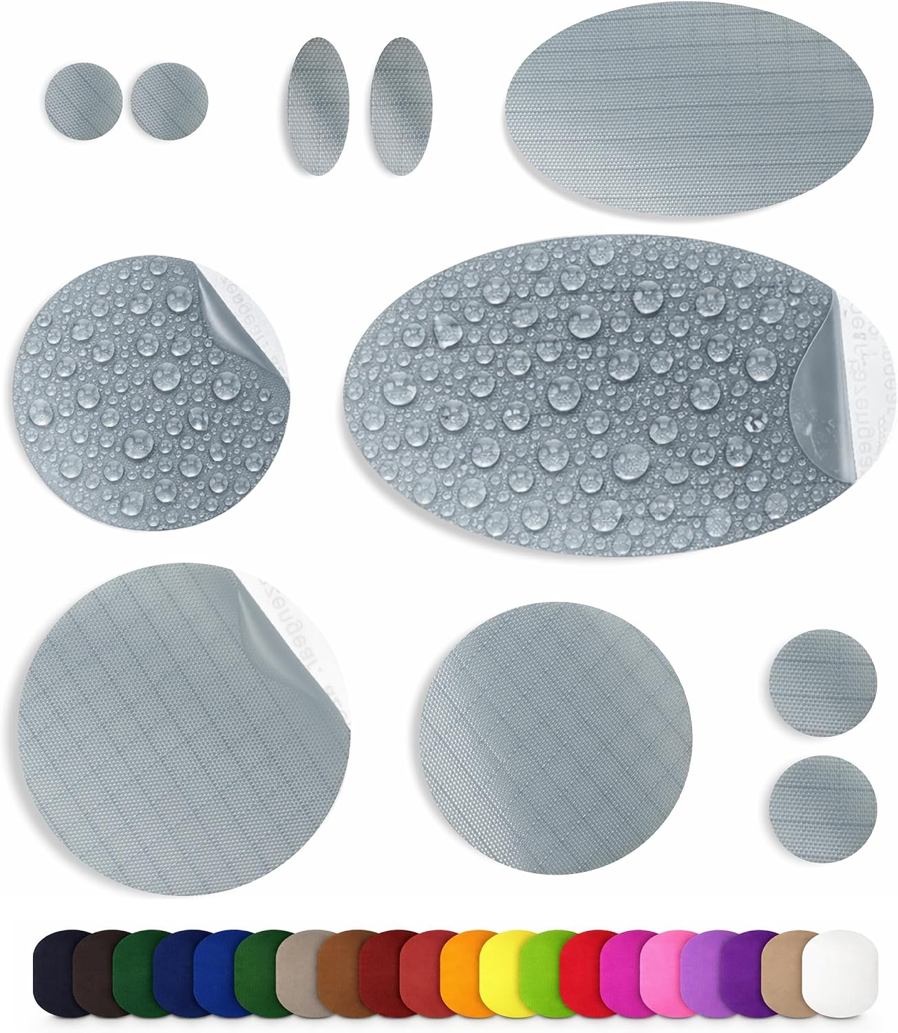 Detalle de Reparatur Flicken für Daunenjacken, Zelte & Schlafsäcke – 11 selbstklebende Nylon-Polyester-Flicken, wasserdicht & hitze-/kältebeständig, vorgeschnitten