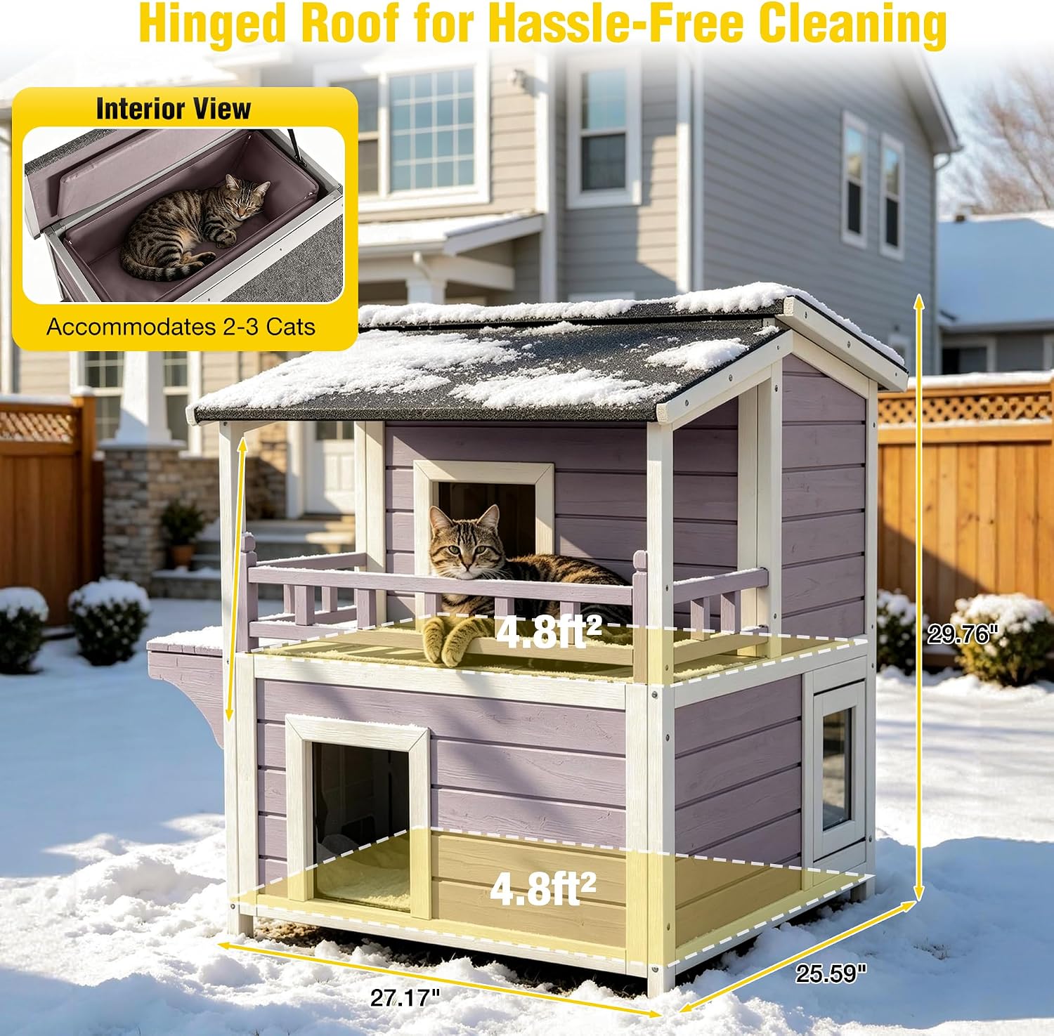 Detalle 2 de Aivituvin AIR33 Heated Outdoor Cat House, Two-Story Fir Wood with Insulation