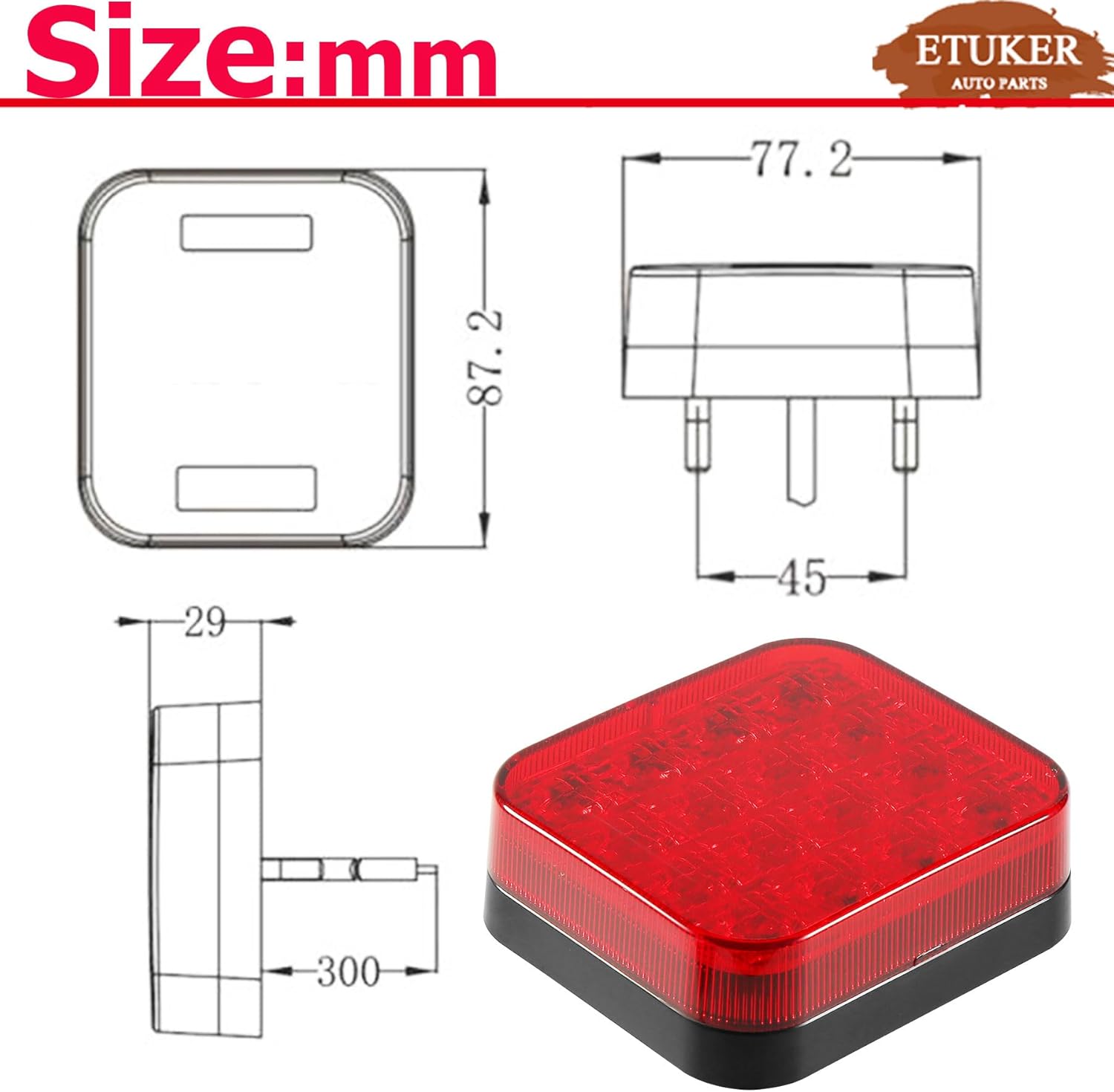 Thumbnail 4 de ETUKER LED 12/24V 1x Rear Trailer Fog Light (16 LEDs) – Waterproof fog lamp for RVs, tractors & trucks