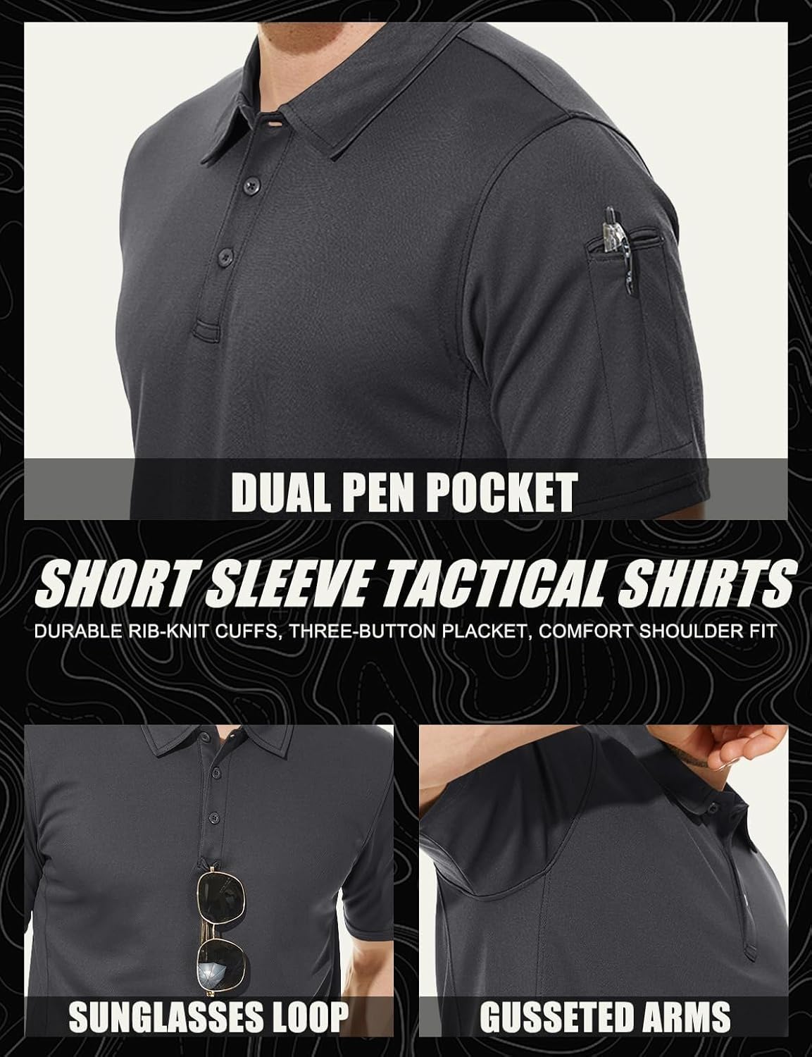 Detalle 1 de MAGCOMSEN Men’s Quick-Dry Performance Polo Shirt (Pique Jersey Tactical Golf Style)