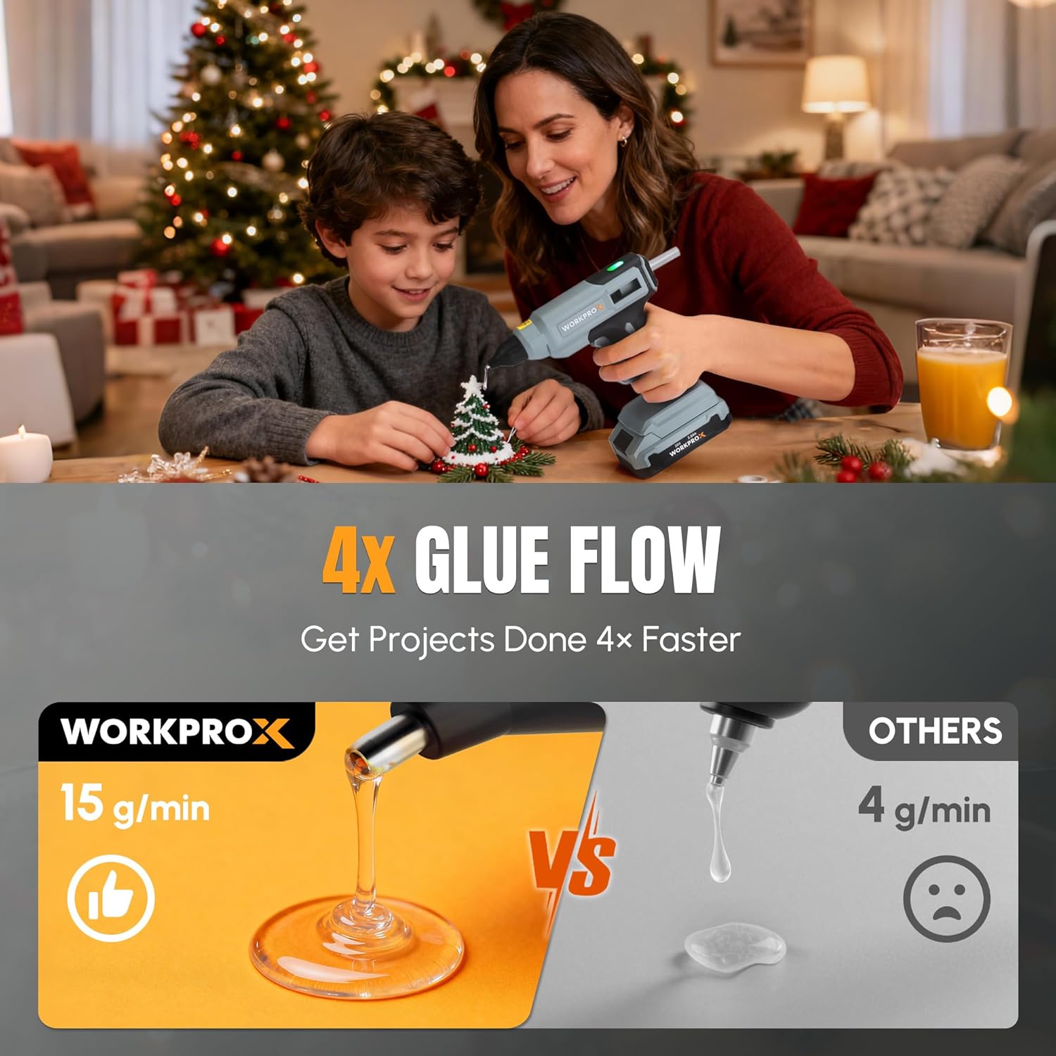 Thumbnail 1 de WORKPROX 80 W Cordless Hot Glue Gun with 90-Minute Runtime and 20-Piece Glue Sticks