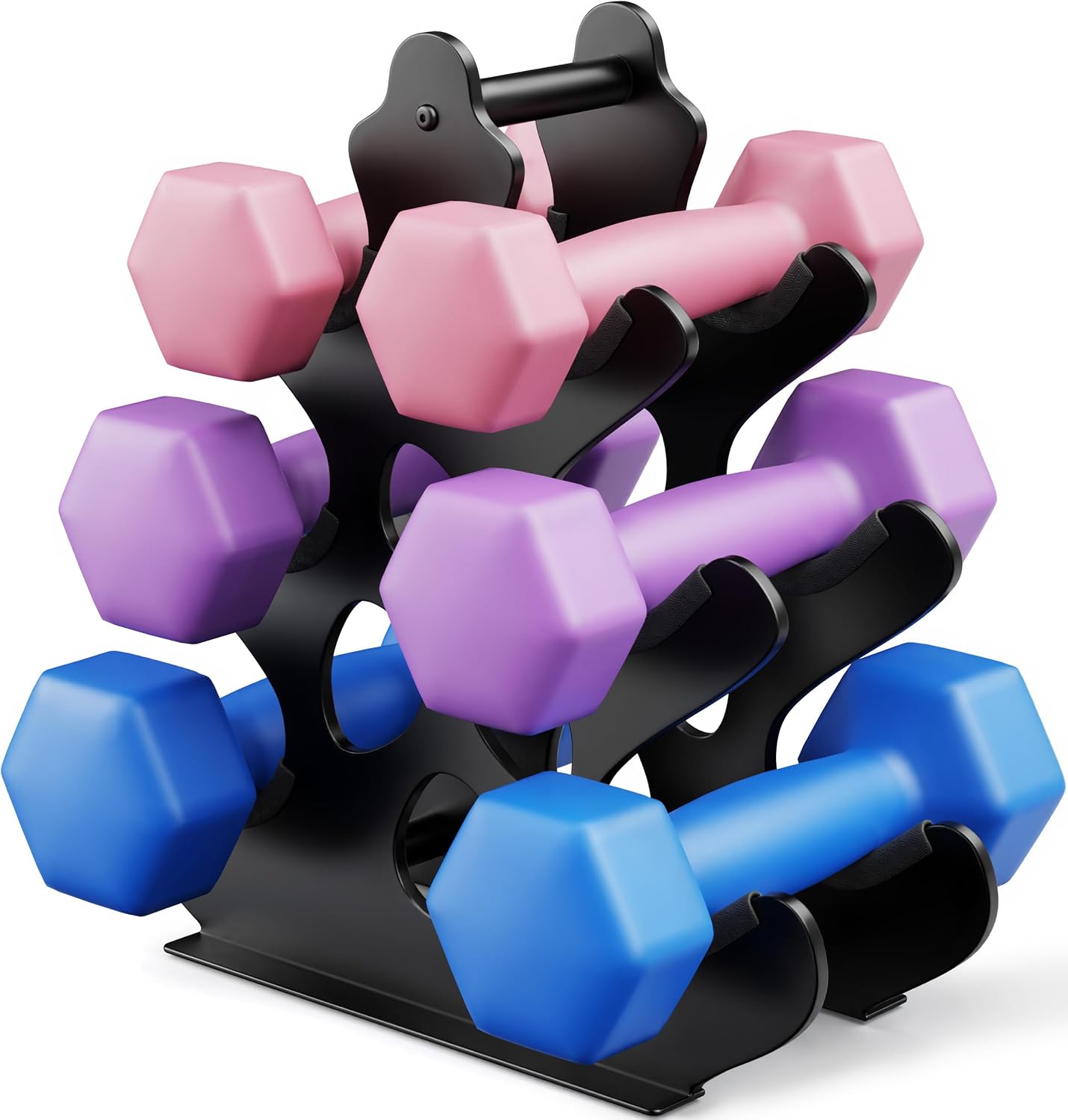 Detalle de Josmimic 4-Tier Dumbbell Rack, Metal A-Frame with Easy-Move Handle