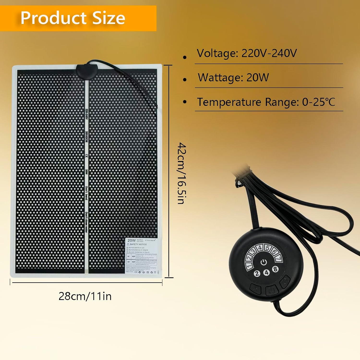 Detalle de FIPASEN Reptile Heat Pad (20W) terrarium heating mat for reptiles & amphibians