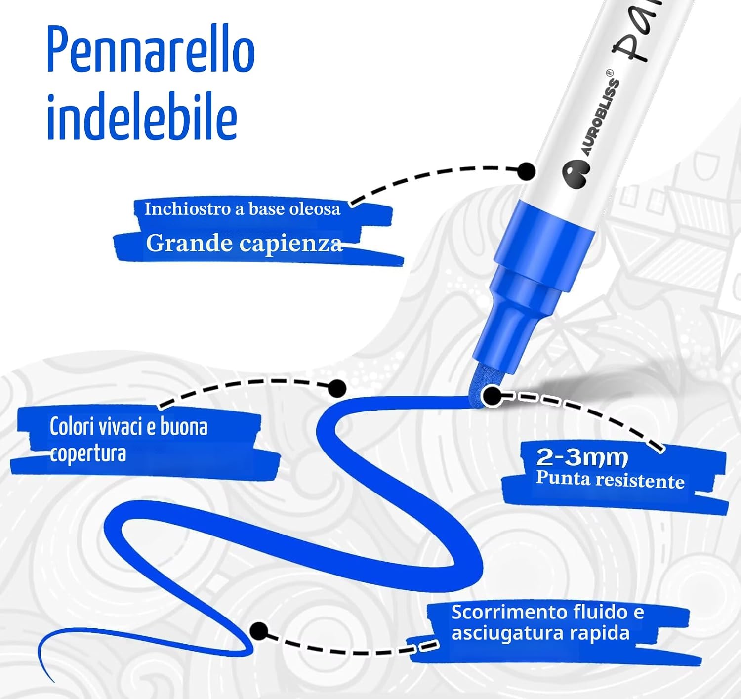 Detalle 2 de Aurobliss Pennarelli indelebili a base di olio, 5 colori multicolore – punta a proiettile 2–3 mm