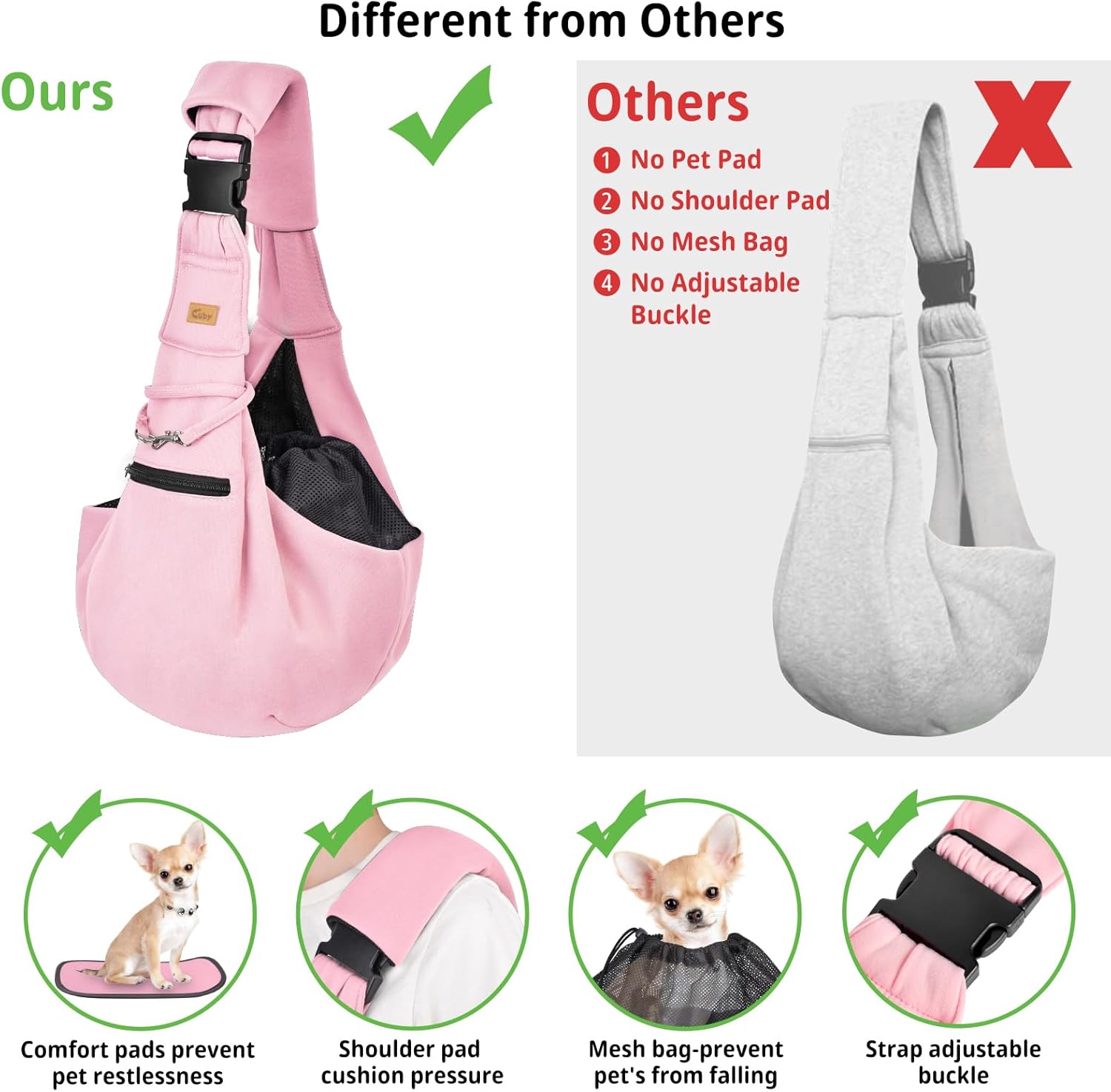 Thumbnail 5 de CUBY Puppy Carrier Adjustable Reversible Cat & Dog Sling with Safety Belt, Zipper Pocket & Bottom Mat