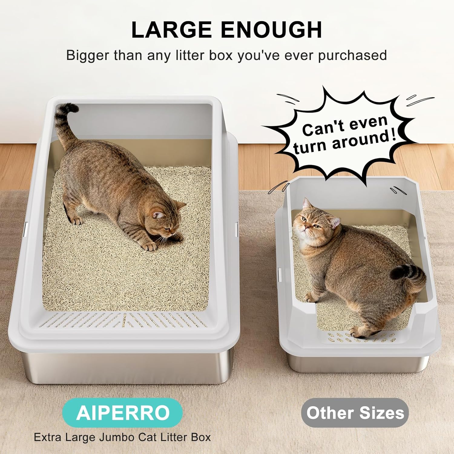 Detalle de AIPERRO PTSP013-LG-70x50x15CM New Stainless Steel Litter Box, XXX-Large