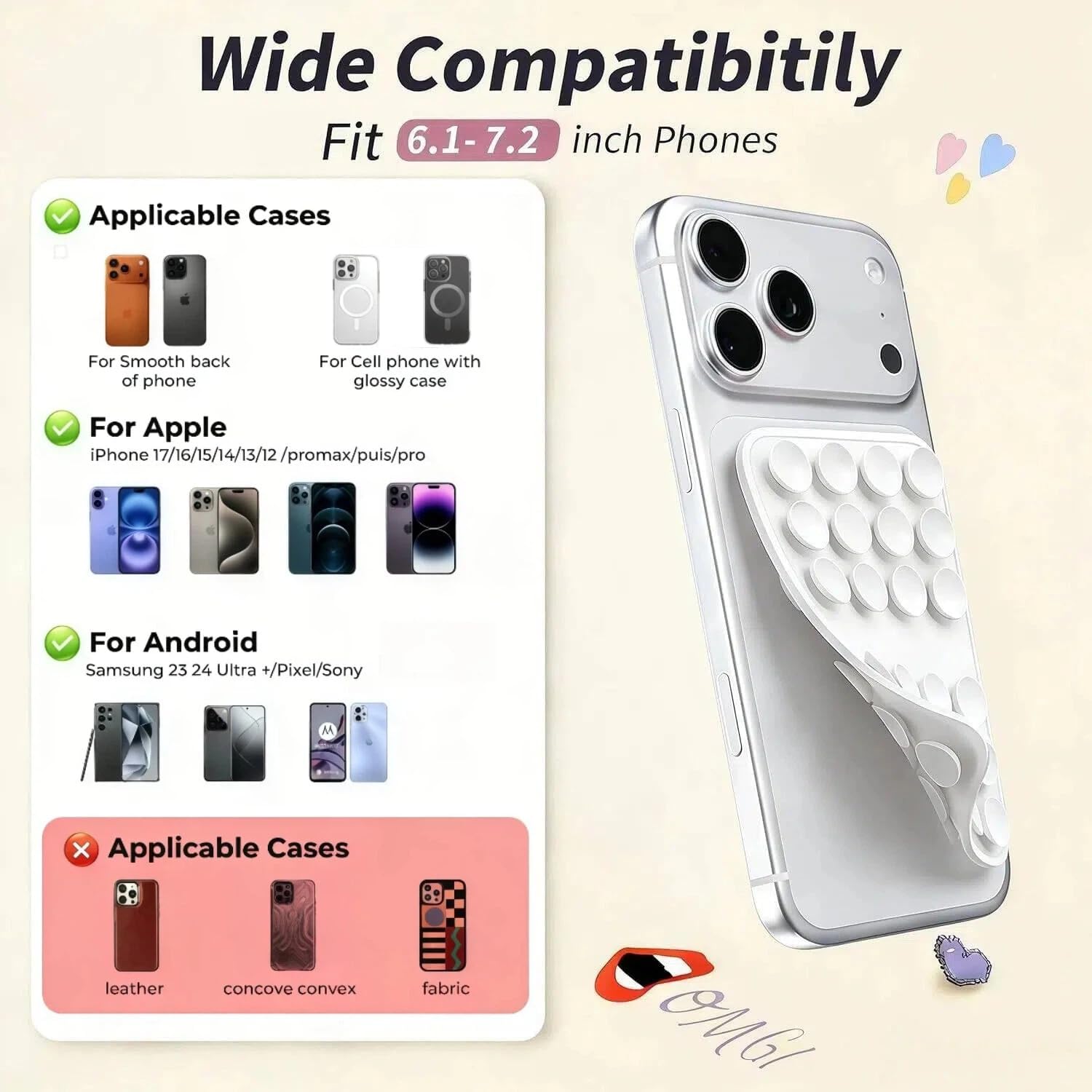 Detalle de Mnyatr Double-sided Suction Cups-6 Silicone Phone Mount, White