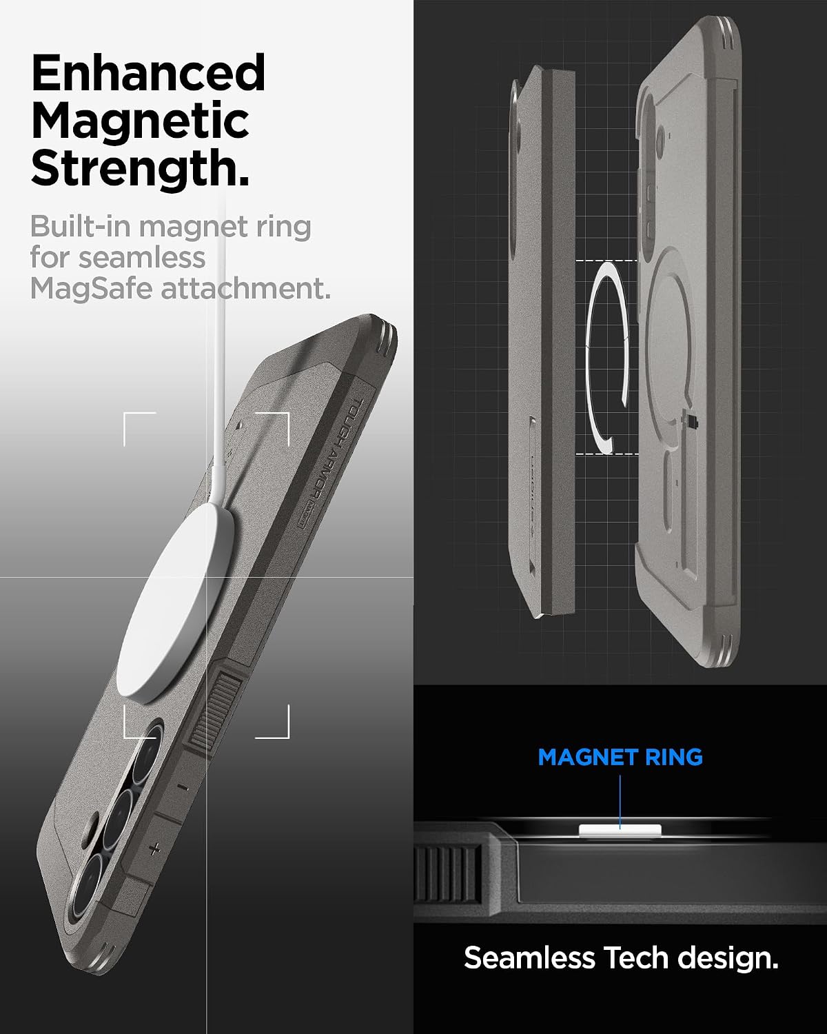 Detalle de Spigen Tough Armor MagFit pour Samsung Galaxy S25 FE (Gunmetal) : coque antichoc à maintien MagFit