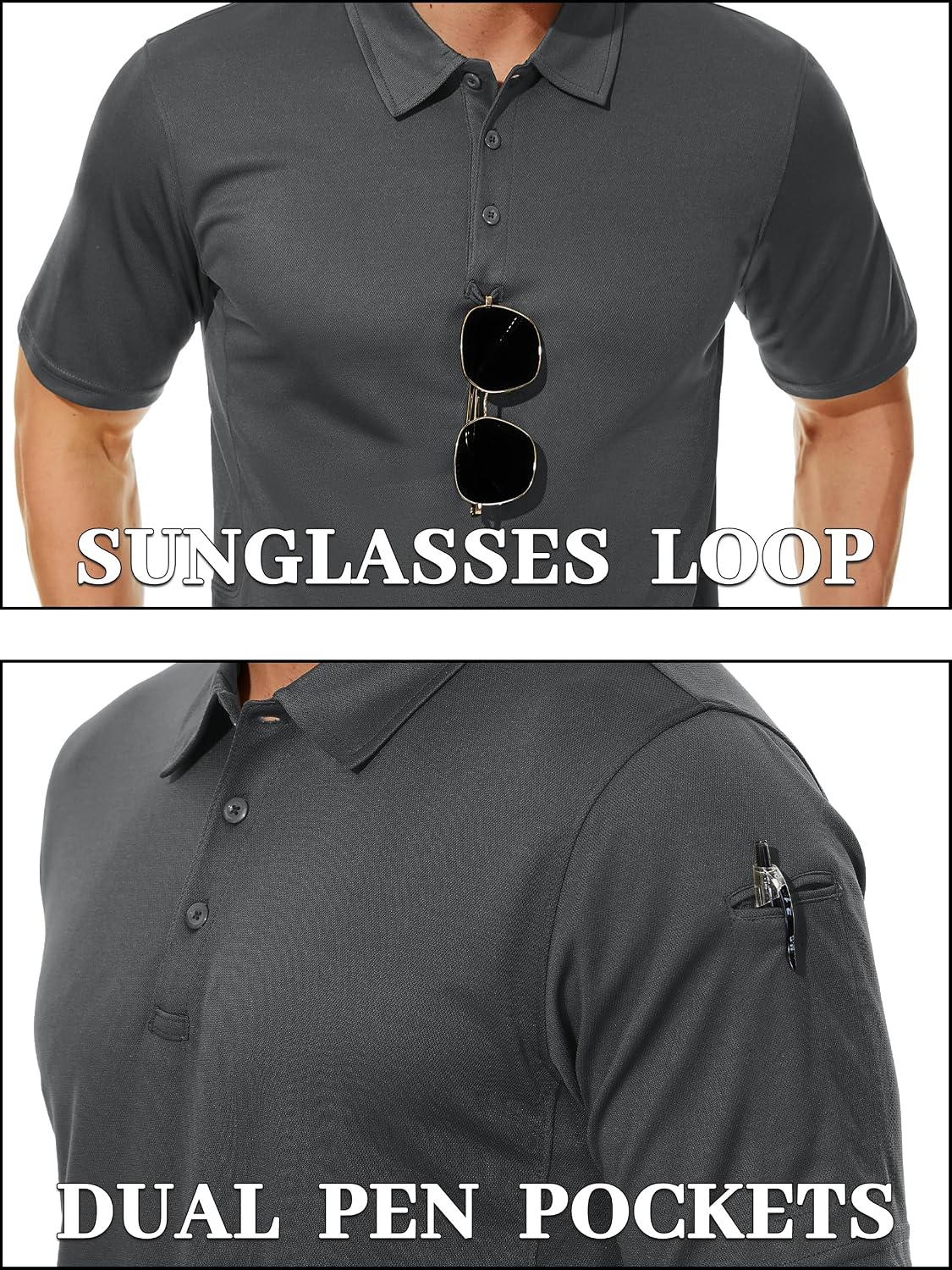 Detalle de TACVASEN Men's Breathable Quick Dry Golf Polo Shirt