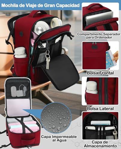 Thumbnail 3 de LYNXCHER Mochila de Cabina 45x36x20 cm para EasyJet, 30L, Rojo Oscuro