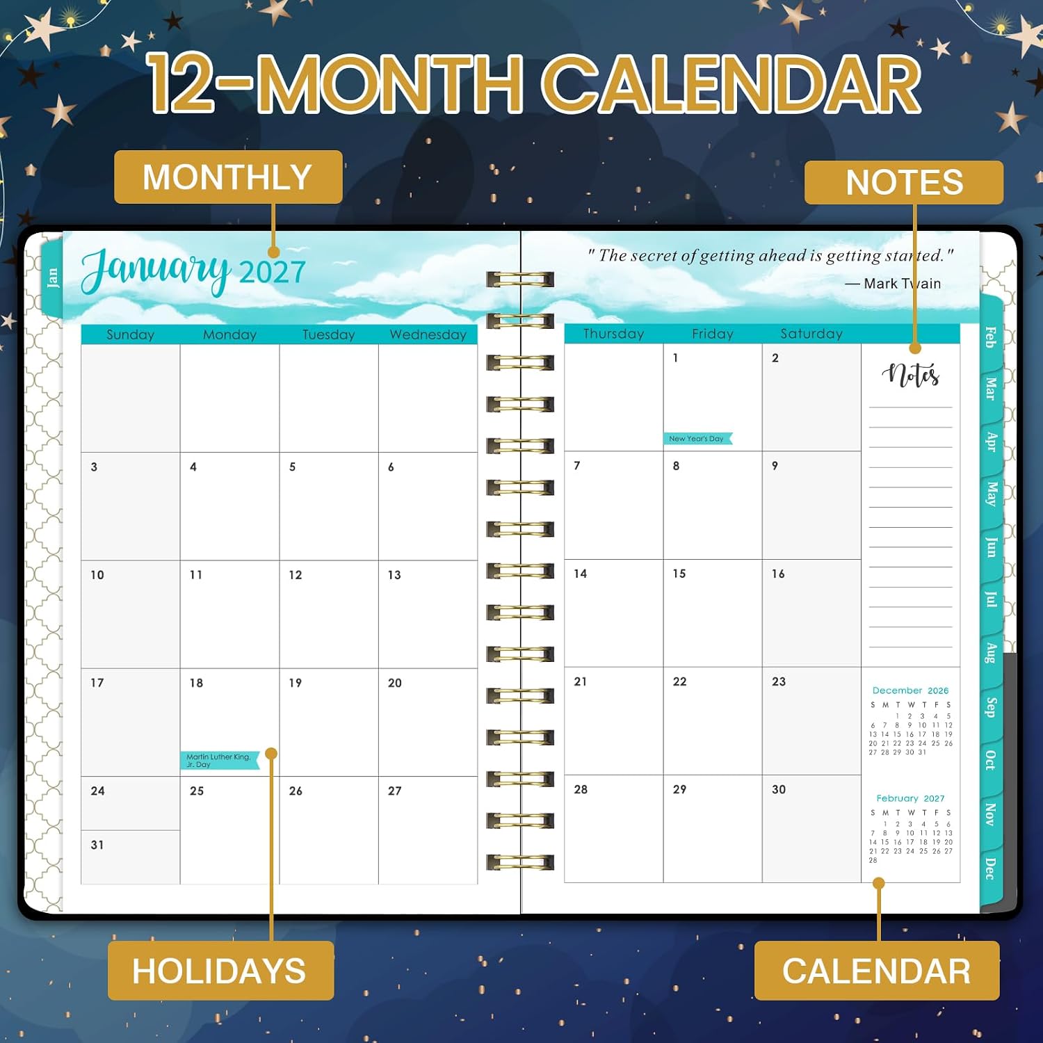 Detalle de Planrage PRA5MMXK25Z 2027 Weekly and Monthly Cat Planner, Thick Paper, Twin-Wire Binding