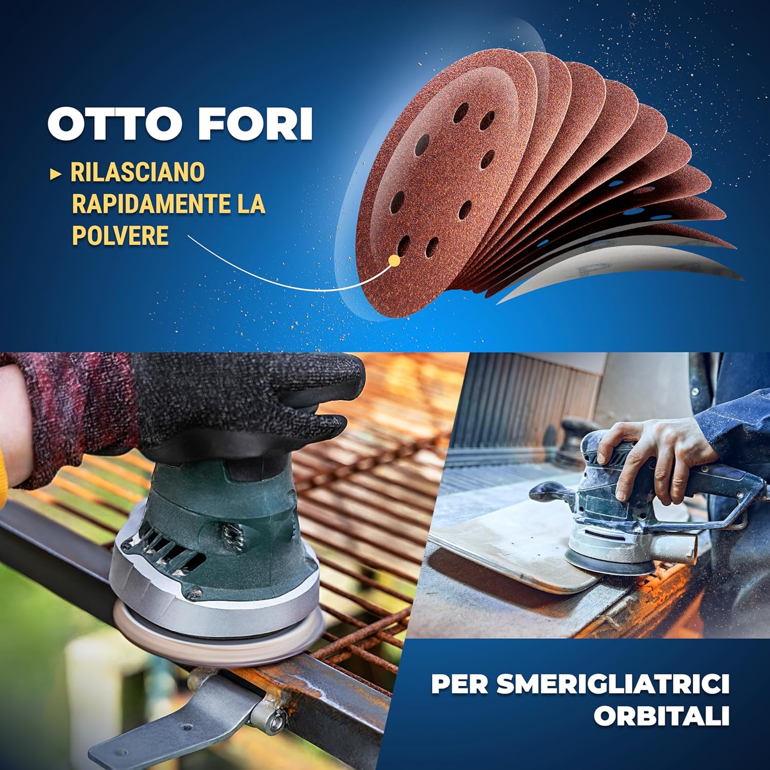 Thumbnail 6 de S&R 100 Dischi Abrasivi 125mm Velcrati – Grana 120 per Levigatrice Orbitale, 8 fori, 100 pezzi