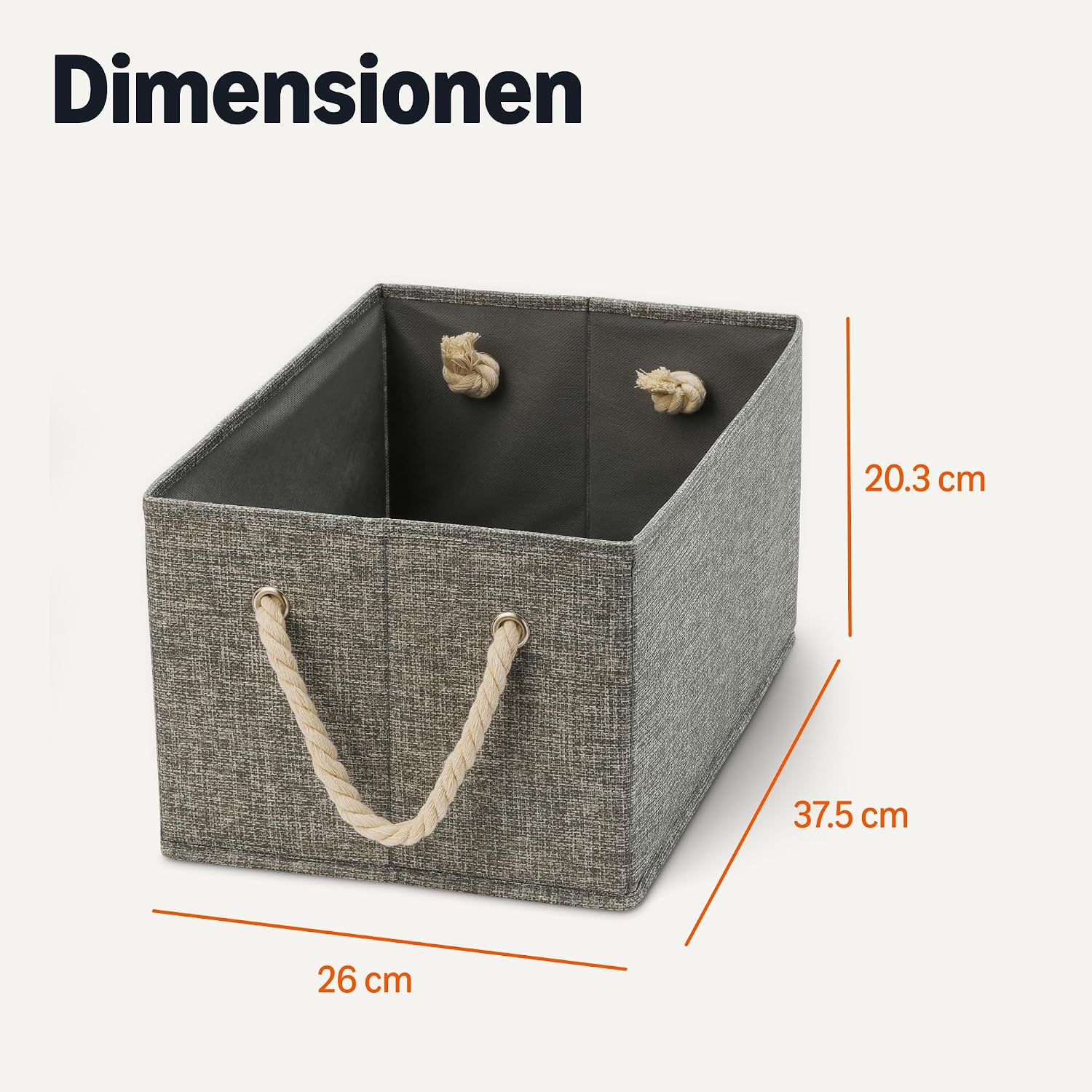 Thumbnail 4 de Amazon Basics Faltbare Aufbewahrungsbehälter mit Seilgriffen, Anthrazit, groß – 3er-Set