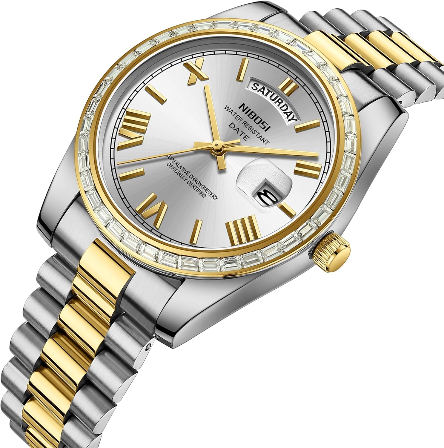 Thumbnail 1 de NIBOSI Orologio da uomo analogico al quarzo con lunetta con diamanti, quadrante con giorno/data e impermeabilità 3 ATM