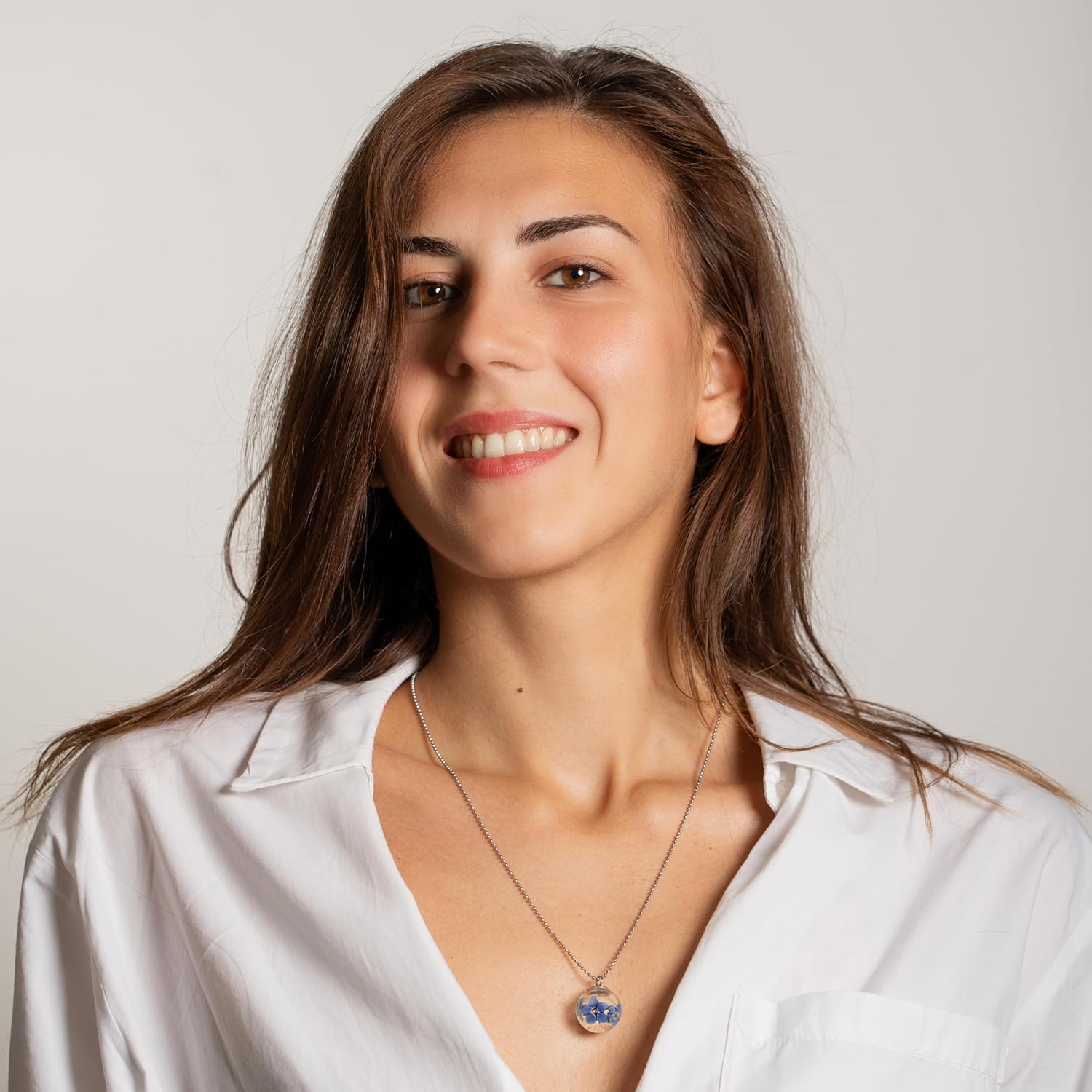Detalle de Gioielli Botanici Collana Non ti Scordar di Me in Acciaio Inossidabile con Ampolla di Vetro e Fiori Naturali