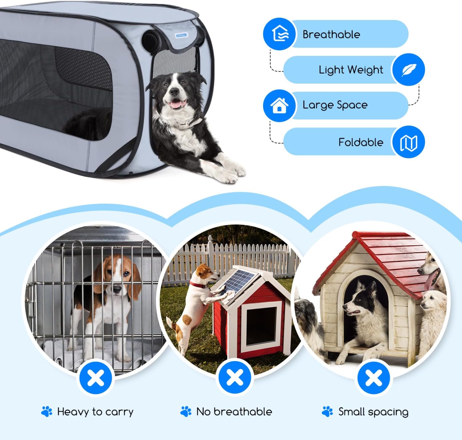 Detalle 2 de Nobleza Cage Portative pour Chien/Chat de Voiture et Parc Pliable – 93 × 54 × 54 cm, Oxford Imperméable