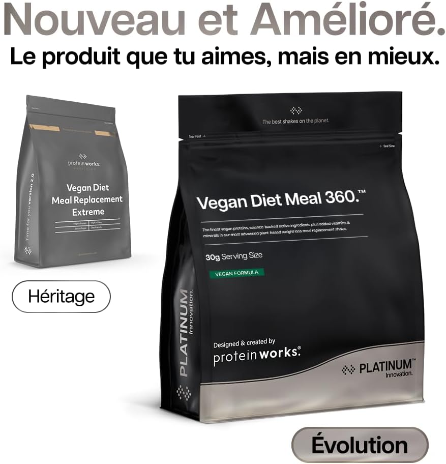 Detalle de Protein Works | Vegan Diet Meal 360 – PLATINUM Innovation, Shake Repas Dietétique Fraise à la Crème, 1 kg