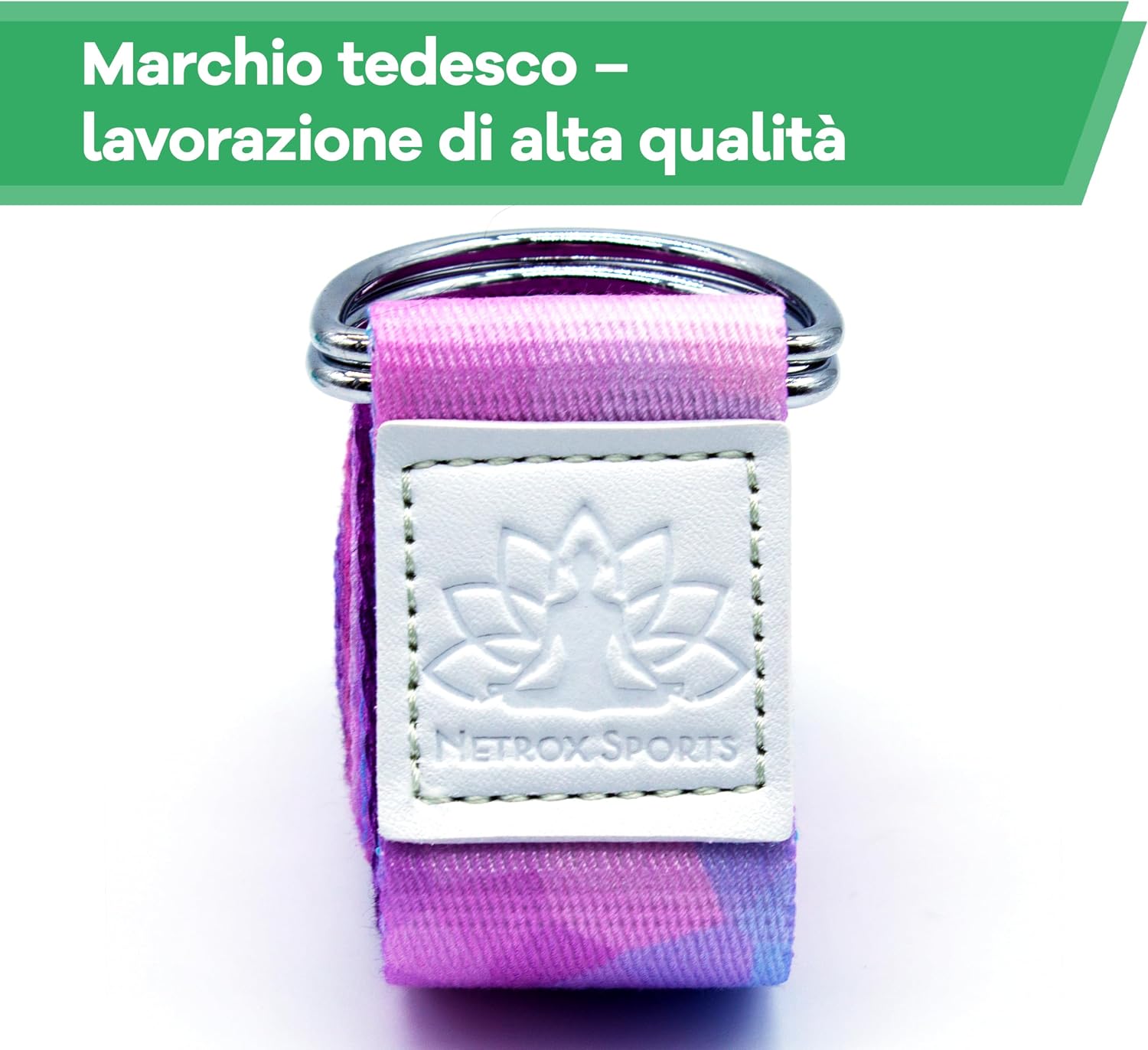 Detalle de NetroxSports® Cinghia Yoga Cotone – Cinghie Yoga per allungamento (240 cm) con chiusura in metallo