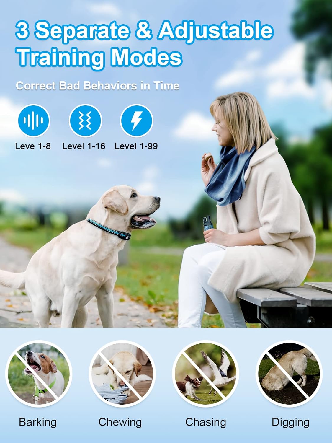 Detalle de Bousnic Dog Shock Collar (2 Dogs) for 5-120 lbs | 3300 ft Waterproof Training Collar with Rechargeable Remote