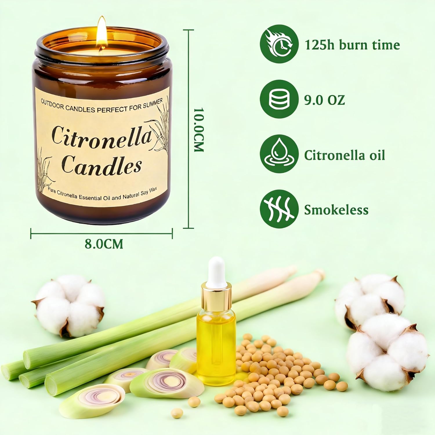 Detalle de Citronella Kerze Outdoor Groß – 2er-Set im Glas, 250 Std., 100% Soyawachs