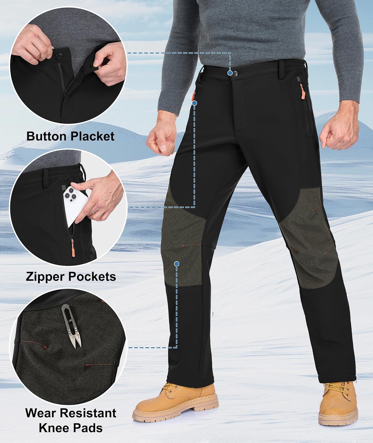 Detalle 2 de Zoofly Mens Winter Snow Pants Waterproof