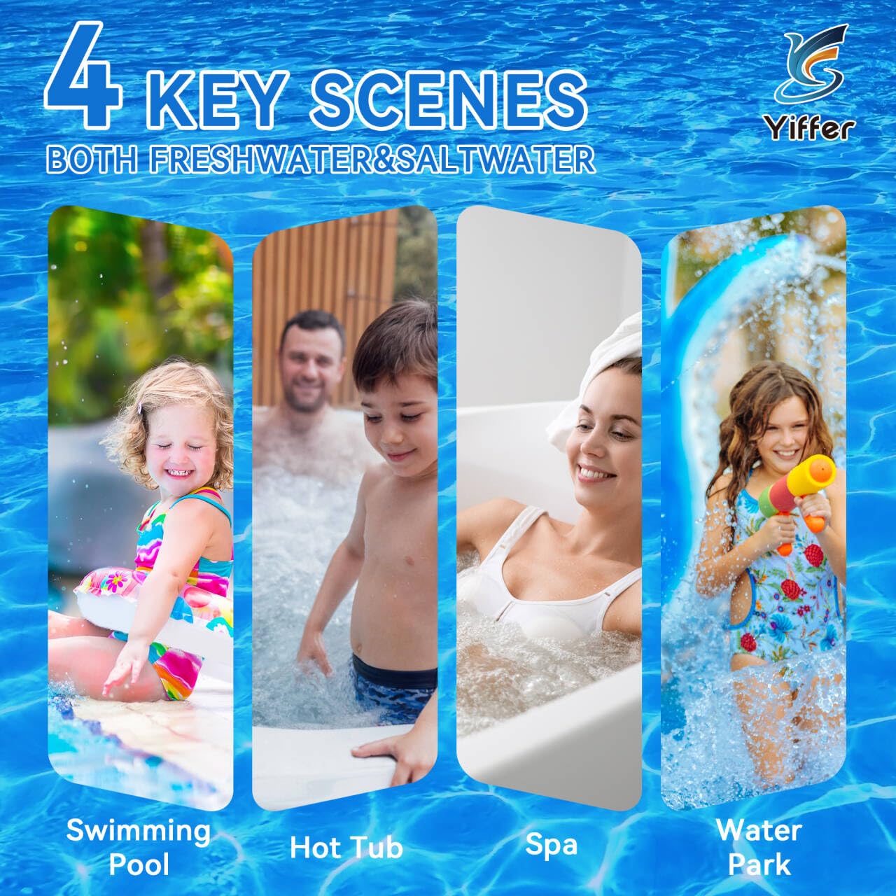 Detalle de Yiffer 175-Count 7-Way Pool Test Strips for Pools, Hot Tubs and Spas