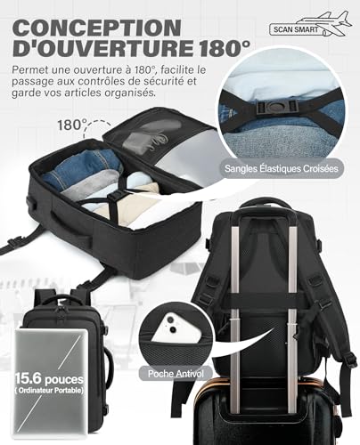 Detalle 2 de VANKEV Bagage Cabine 45x36x20 – Sac à dos de voyage compatible EasyJet