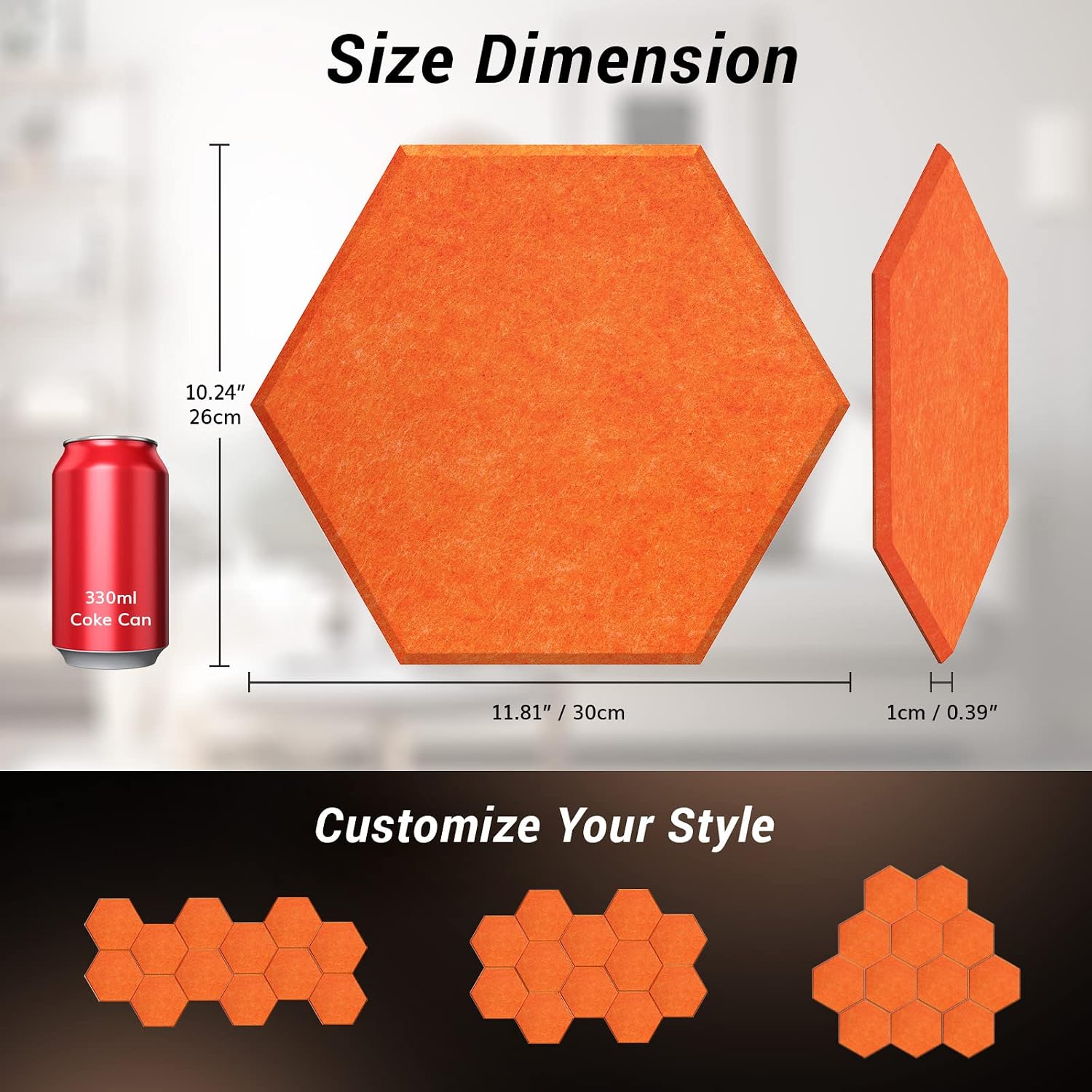 Detalle de TONOR 22163 Hexagon Acoustic Panels, Self-Adhesive Polyester, Orange, 12 Pack