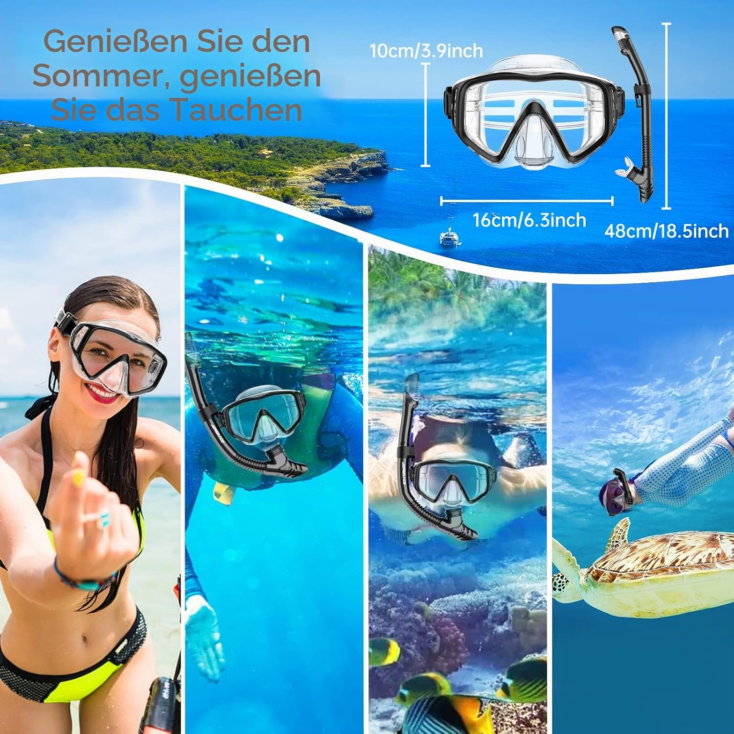 Thumbnail 6 de JEMULICE Schnorchelset Erwachsene mit Tauchmaske aus gehärtetem Glas und Dry-Schnorchel
