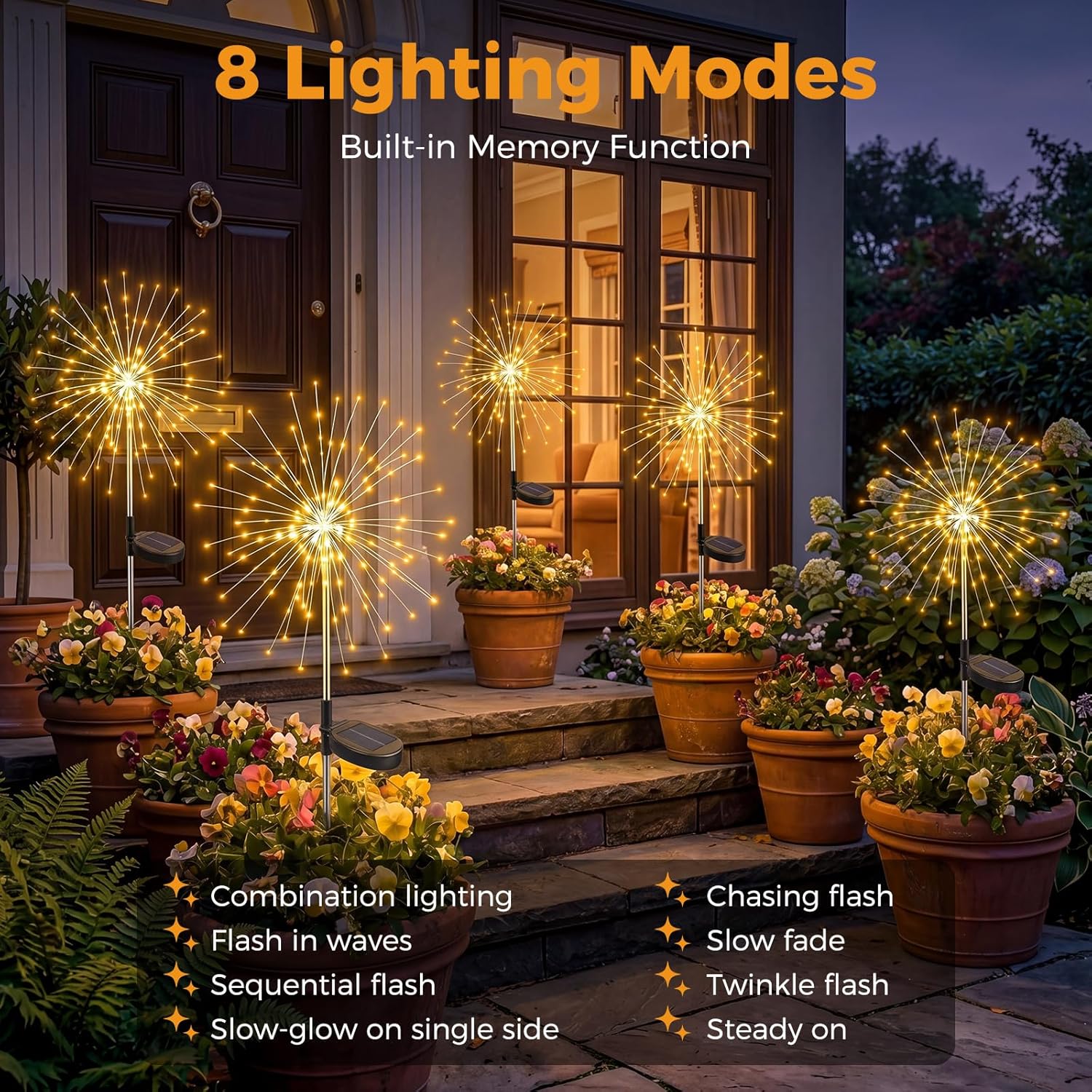 Thumbnail 3 de btfarm 4 Pack Solar Lights Outdoor Garden – 120 LEDs, 8 Modes, Waterproof Starburst Decor