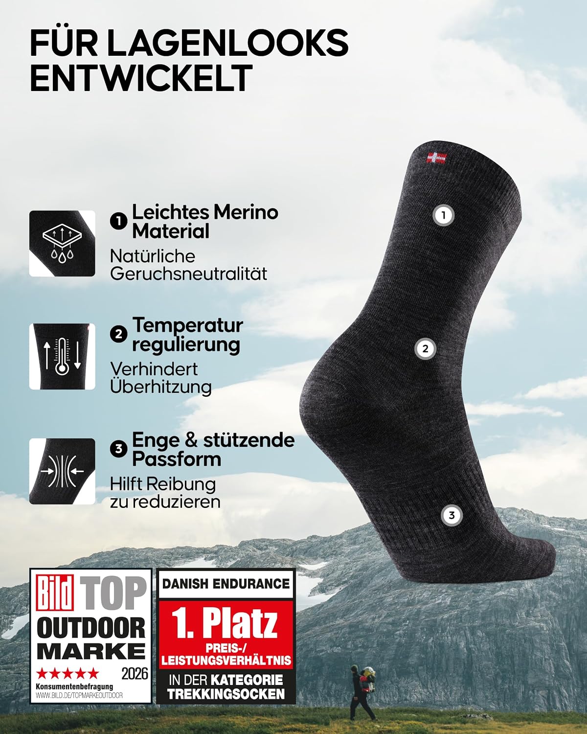 Thumbnail 1 de DANISH ENDURANCE Merino Liner Wandersocken