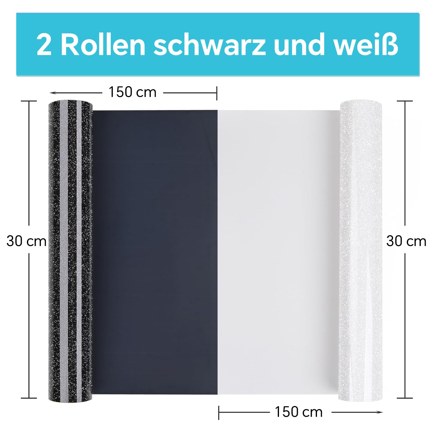 Thumbnail 1 de NANAPLUMS Plotterfolie Textil (Flexfolie) – 1 Rolle Weiß & 1 Rolle Schwarz Bügelfolie zum Aufbügeln