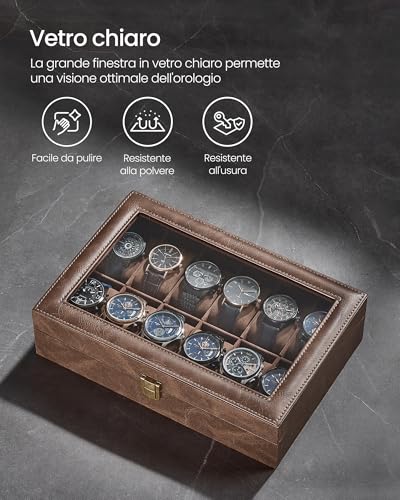 Thumbnail 6 de SONGMICS Porta Orologi a 12 Posti JWB120KQ02 – Scatola portaorologi con coperchio in vetro e cuscini rimovibili